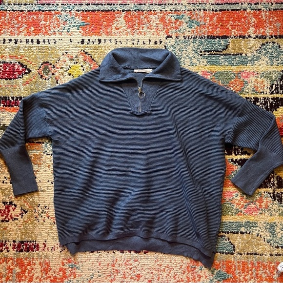 ANRABESS WOMEN'S OVERSIZED SWEATER QUARTER ZIP V NECK COLLARED RIBBED KNIT M - Picture 1 of 6